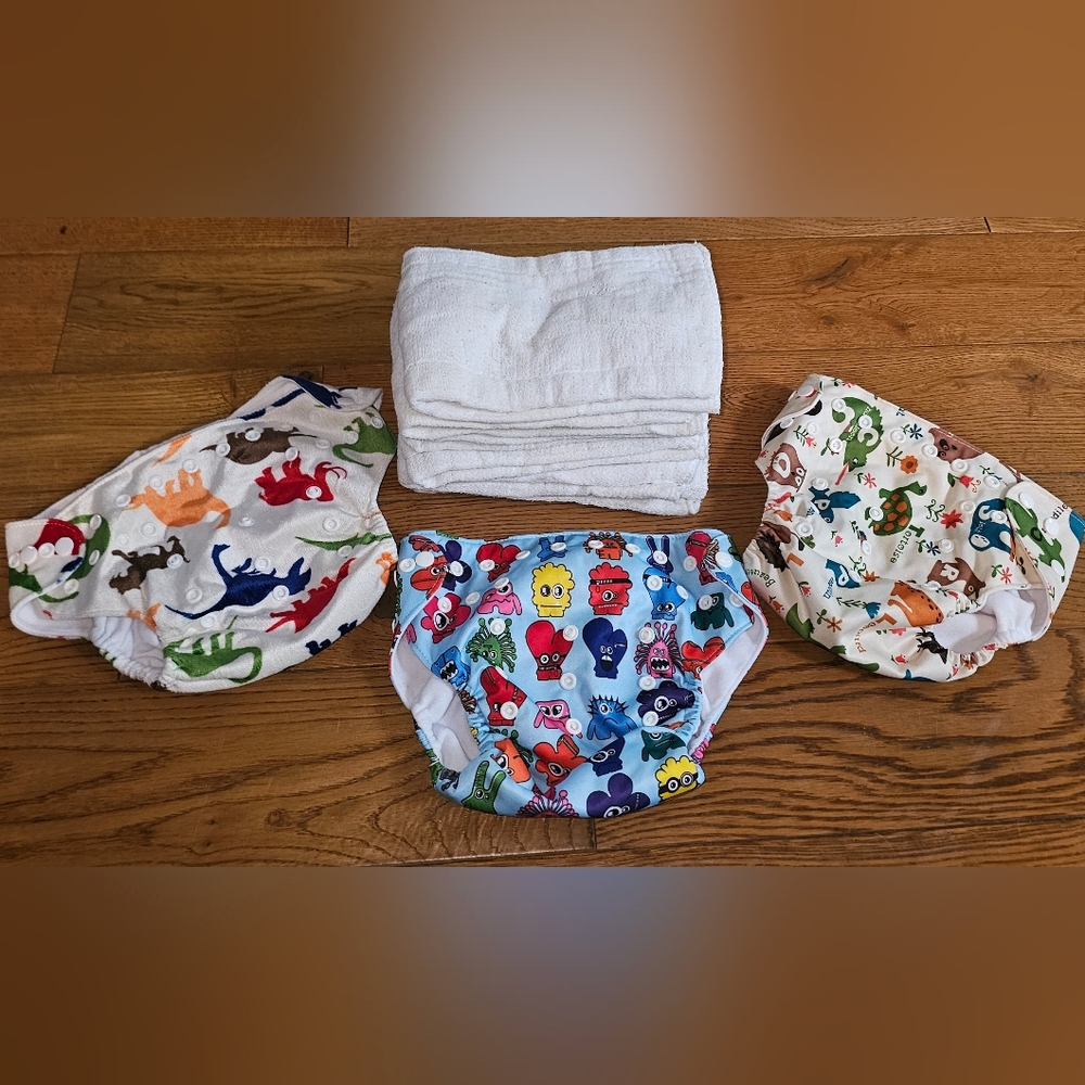 3 LBB Cloth Diaper Covers & 6 Inserts